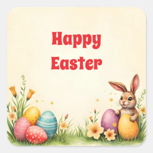 Pegatina Cuadrada Easter Little Rabbit Popular Collection