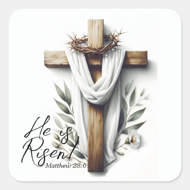 Pegatina Cuadrada Easter Morning Cross with Crown of Thorns  (Anverso)