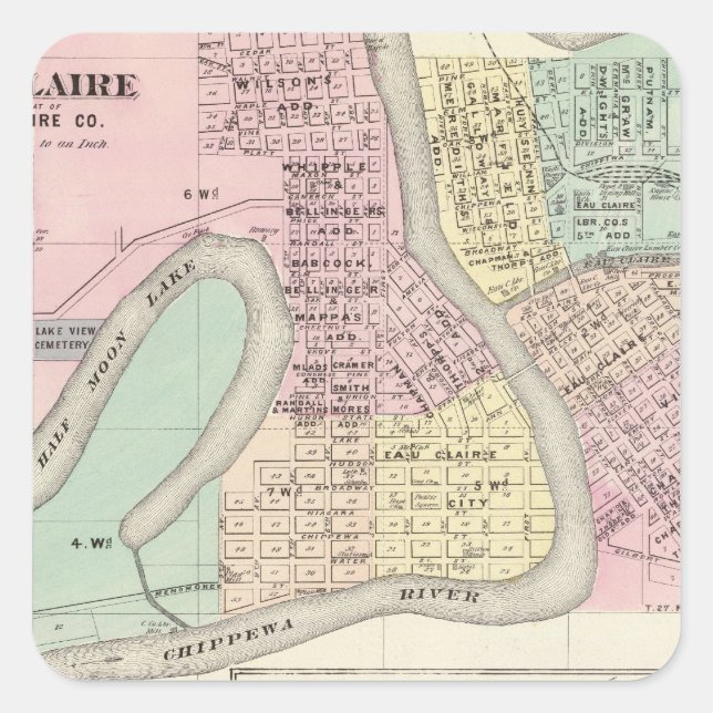 Pegatina Cuadrada Eau Claire y Medford (Anverso)