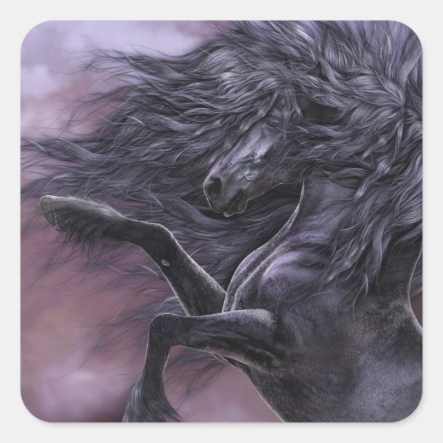 Pegatina Cuadrada Ebony Fire Pegatinas (Anverso)