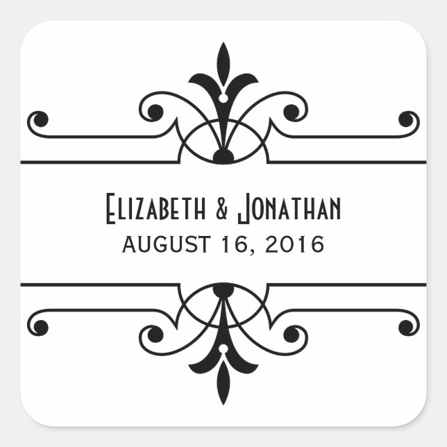 Pegatina Cuadrada Ebony v2 Fancy Ornamental Wedding Stickers (Anverso)