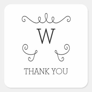 Pegatina Cuadrada Ebony Whimsical Flourig Monograma Gracias