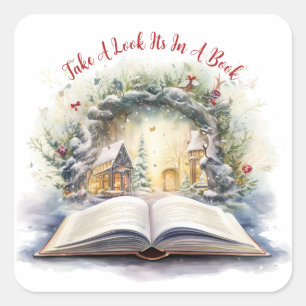 Pegatina Cuadrada Echa un vistazo a un libro, Lover del libro