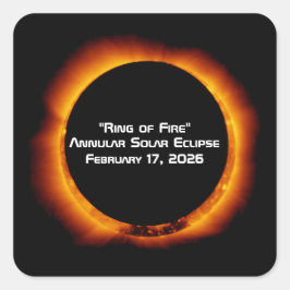 Pegatina Cuadrada Eclipse solar anular del anillo de fuego de 2026