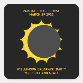 Pegatina Cuadrada Eclipse solar parcial marzo 2025 Personalizado