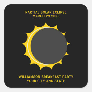Pegatina Cuadrada Eclipse solar parcial marzo 2025 Personalizado