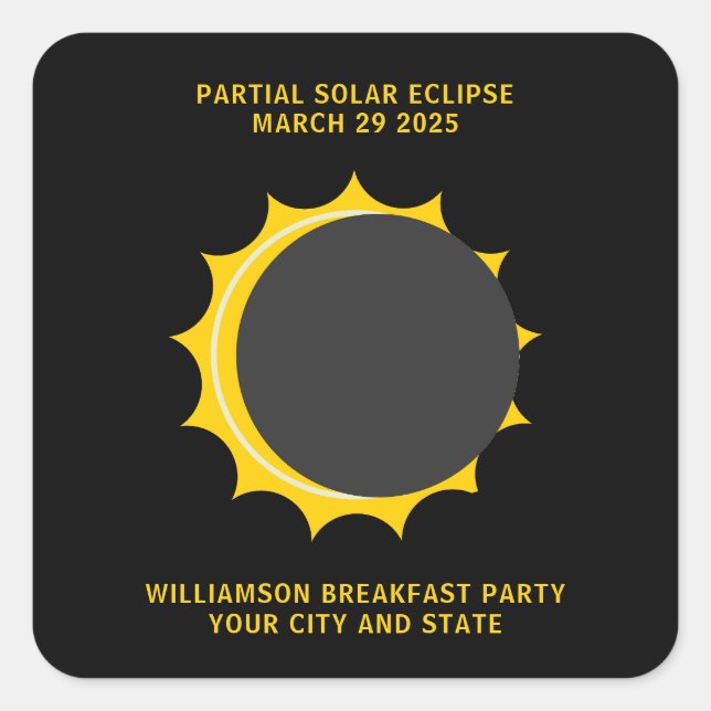 Pegatina Cuadrada Eclipse solar parcial marzo 2025 Personalizado (Anverso)