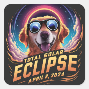 Pegatina Cuadrada Eclipse solar total 2024 Amante de recuperación do