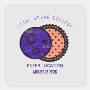 Pegatina Cuadrada Eclipse solar total 2026 Personalizado