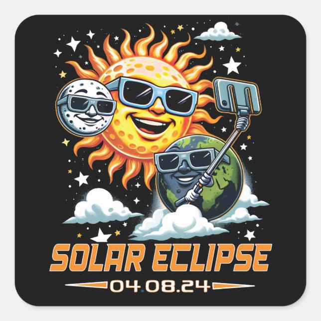 Pegatina Cuadrada Eclipse solar total abril de 2024 (Anverso)
