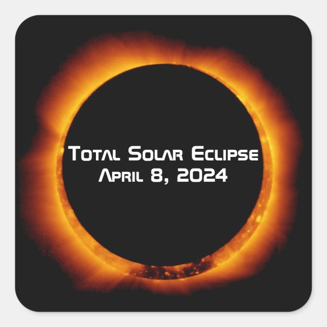 Pegatina Cuadrada Eclipse solar total de 2024 (Anverso)