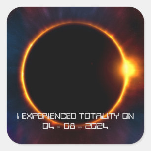Pegatina Cuadrada Eclipse solar total oscuro de texto/fuente 2024
