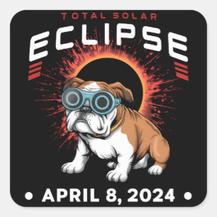 Pegatina Cuadrada Eclipse solar total Regalos de Bulldog de abril de