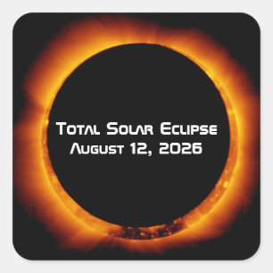 Pegatina Cuadrada Eclipse Total de Sol 2026