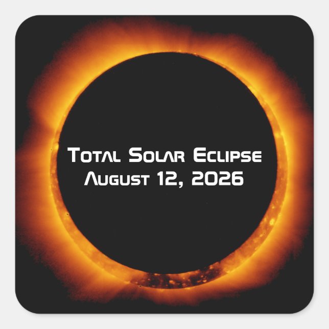 Pegatina Cuadrada Eclipse Total de Sol 2026 (Anverso)