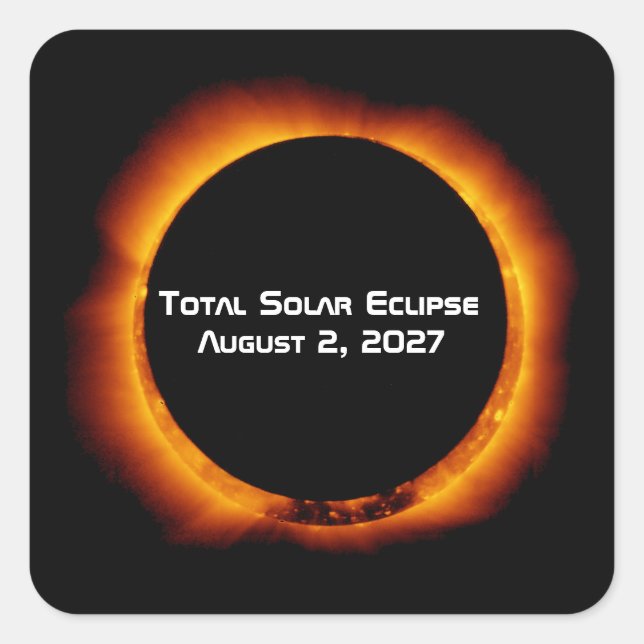 Pegatina Cuadrada Eclipse Total de Sol del Siglo 2027 (Anverso)