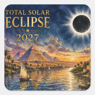 Pegatina Cuadrada Eclipse Total Solar 2027 Egipto