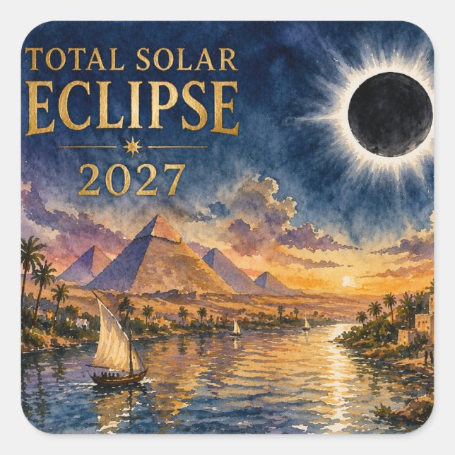 Pegatina Cuadrada Eclipse Total Solar 2027 Egipto (Anverso)