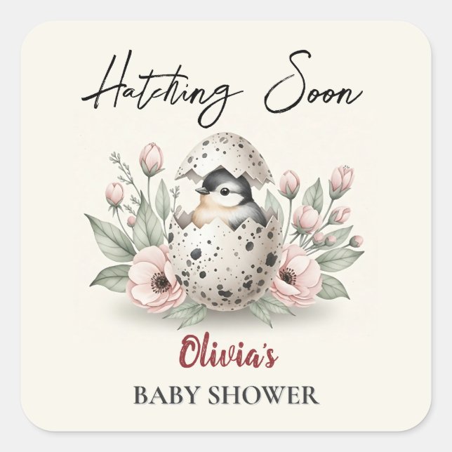 Pegatina Cuadrada Eclosión Inminente Baño de Bebé Pollito Rústico (Anverso)