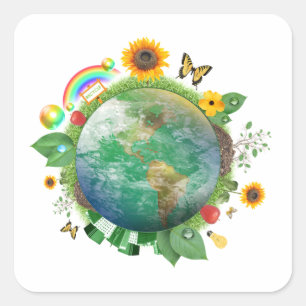 Pegatina Cuadrada Ecología : reciclar -