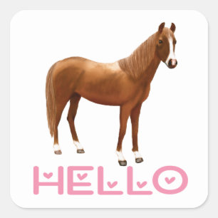 Pegatina Cuadrada Ecuestre Te Extraño Pensando en ti Hola Caballo