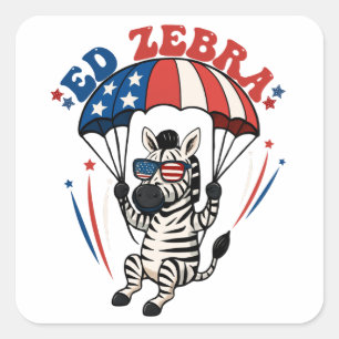 Pegatina Cuadrada Ed Zebra Feliz 4 De Julio Bandera Patriótica Estad