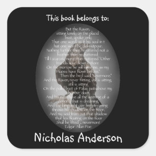 Pegatina Cuadrada Edgar Allen Poe El arte de la librería del poema d