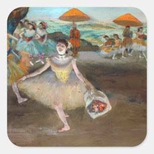 Pegatina Cuadrada Edgar Degas - Bailarina con Bouquet, inclinándose