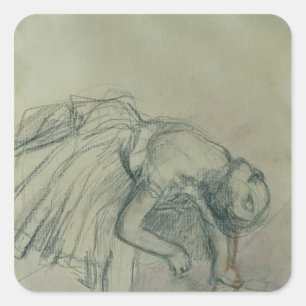Pegatina Cuadrada Edgar Degas Bailarina Fixing her Slipper, c.1865