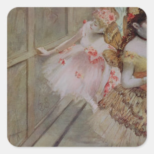 Pegatina Cuadrada Edgar Degas   Bailarina frente a un escenario plan
