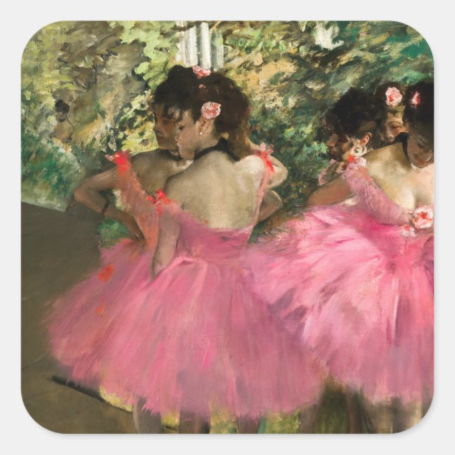 Pegatina Cuadrada Edgar Degas - Bailarinas de rosa (Anverso)