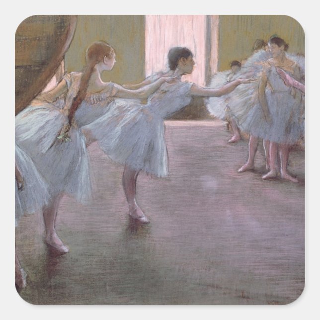 Pegatina Cuadrada Edgar Degas | Bailarinas en ensayo, 1875-1877 (Anverso)