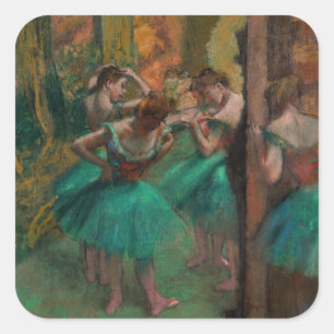 Pegatina Cuadrada Edgar Degas - Bailarinas, rosadas y verdes