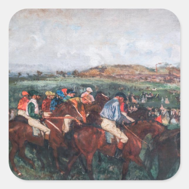 Pegatina Cuadrada Edgar Degas - Carrera de caballeros (Anverso)