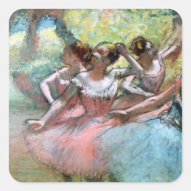 Pegatina Cuadrada Edgar Degas | Cuatro bailarinas en el escenario (Anverso)