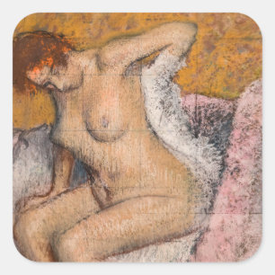Pegatina Cuadrada Edgar Degas - Después del baño