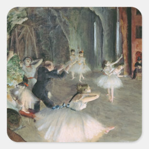 Pegatina Cuadrada Edgar Degas   El ensayo del ballet en escena
