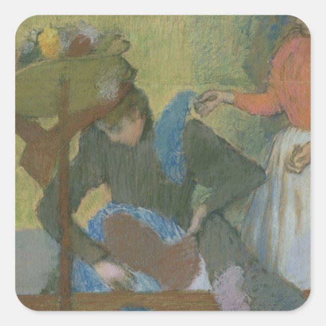 Pegatina Cuadrada Edgar Degas | En el Milliner's, c.1898 (Anverso)