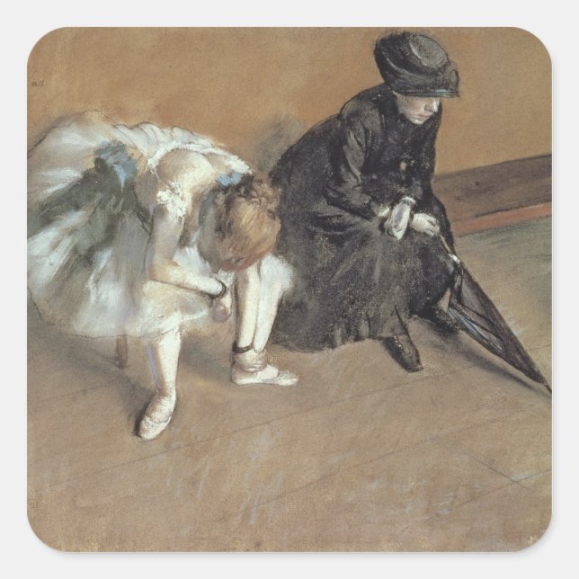 Pegatina Cuadrada Edgar Degas | En espera, c.1882 (Anverso)