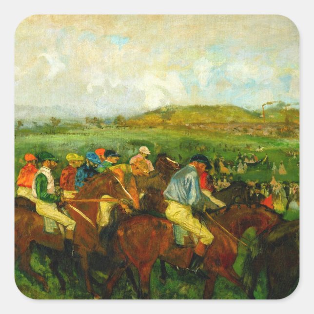Pegatina Cuadrada Edgar Degas Horseback Riding (Anverso)