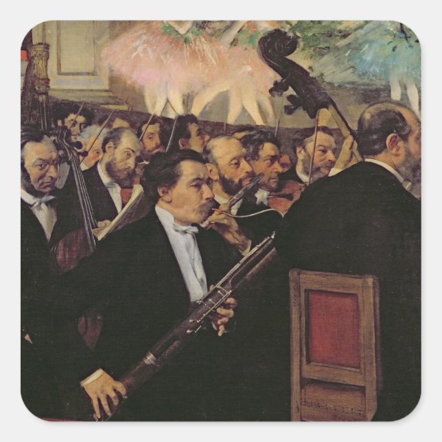 Pegatina Cuadrada Edgar Degas | La Orquesta de la Ópera, c.1870 (Anverso)