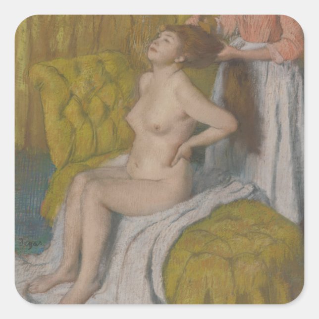 Pegatina Cuadrada Edgar Degas | Mujer Con El Pelo Compuesto (Anverso)
