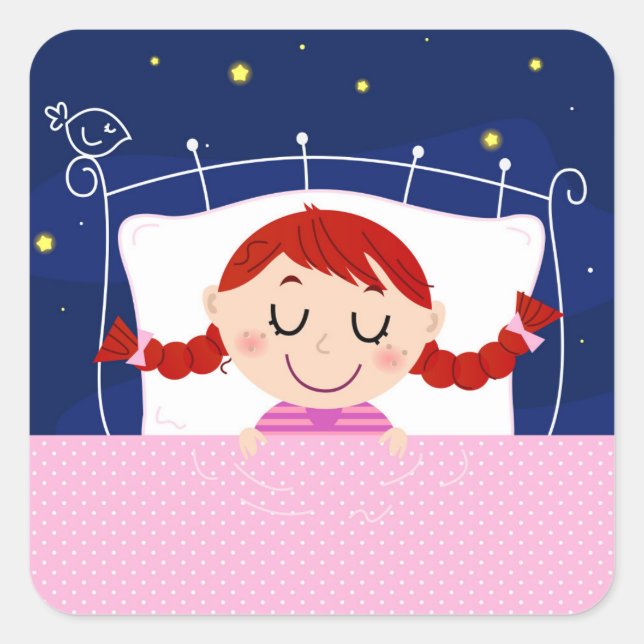 Pegatina Cuadrada Edición de diseñadores con un lindo chica durmient (Anverso)
