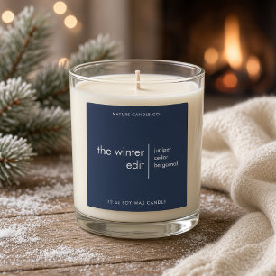 Pegatina Cuadrada Edición de Velas de Invierno Minimalista Navy
