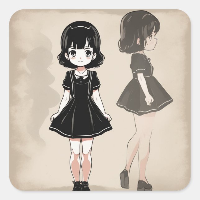 Pegatina Cuadrada Edición del Retro Anime Little Black Dress Collect (Anverso)