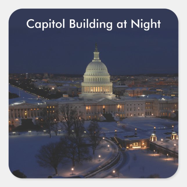 Pegatina Cuadrada Edificio del Capitolio de Estados Unidos de noche (Anverso)