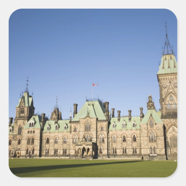 Pegatina Cuadrada Edificio del Parlamento en Ottawa, Ontario, Canadá (Anverso)