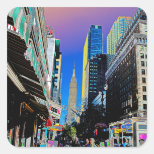 Pegatina Cuadrada Edificio Empire State del 42° Poster de St. New Yo