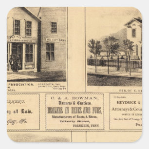 Pegatina Cuadrada Edificios, Ciudad Petrolera, Franklin, Granja Tarr