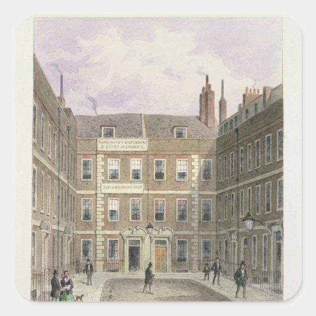 Pegatina Cuadrada Edificios de Bartlett, Holborn, 1838 (Anverso)